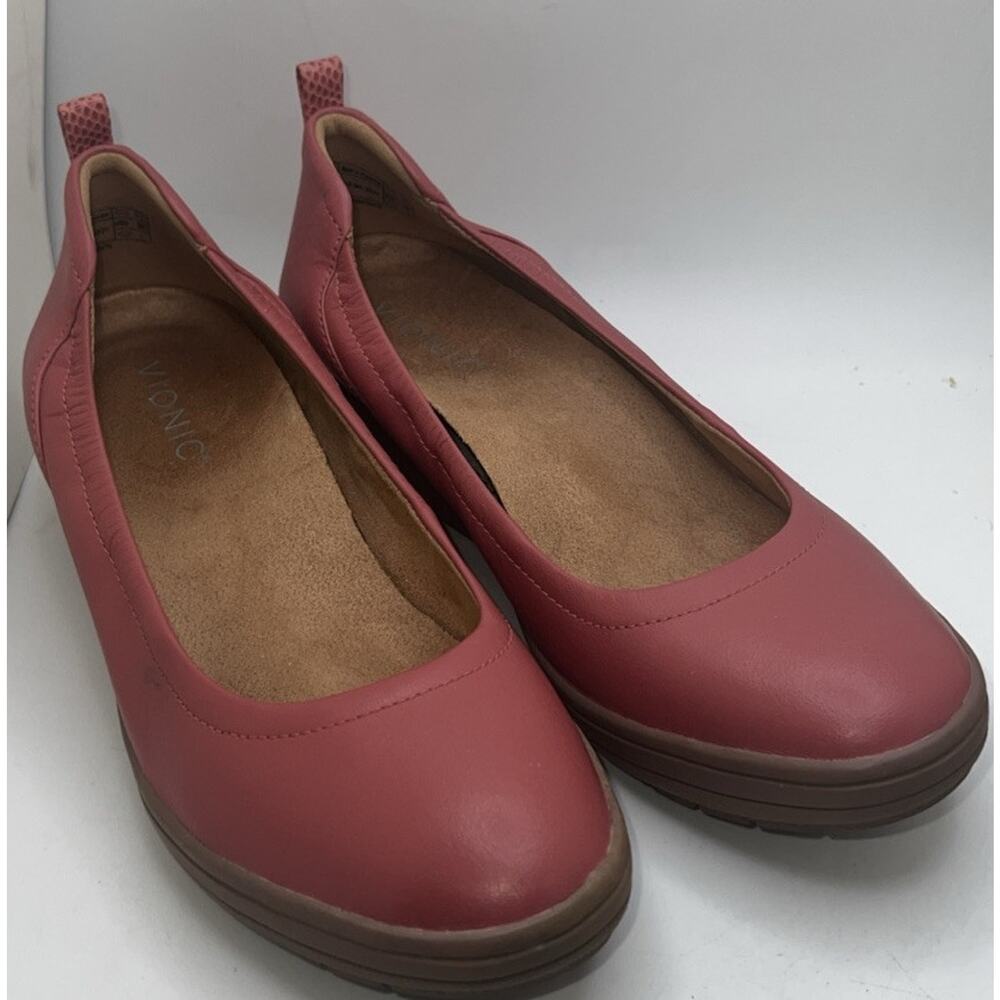 Vionic Jacey Leather Low Wedge Dusty Cedar Pink Slip On Comfort Women 7